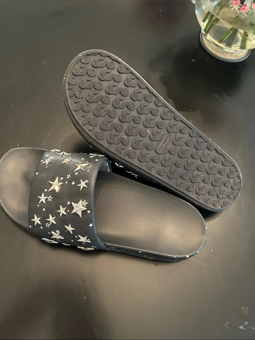Tory Burch Black Star-Studded Slide Sandals